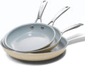Nonstick Ceramic Frying Pans 8"9.5" 11" Ceramic Skillets Setwith Stainless Steel HandleOmelet Pans Healthy CookingChef Pans, PFOA Free, CreamWhite