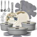 Carote 20pcs Ceramic CookwareSet with Detachable Handles,Pots and Pans Set Non Stick, RVKitchen Cooking Pot and Pan,Dishwasher Safe, Non-toxicInduction Cookware PFAS andPFOA Free, Grey